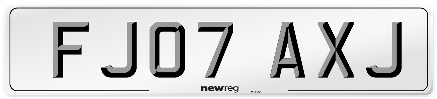 FJ07 AXJ Number Plate from New Reg